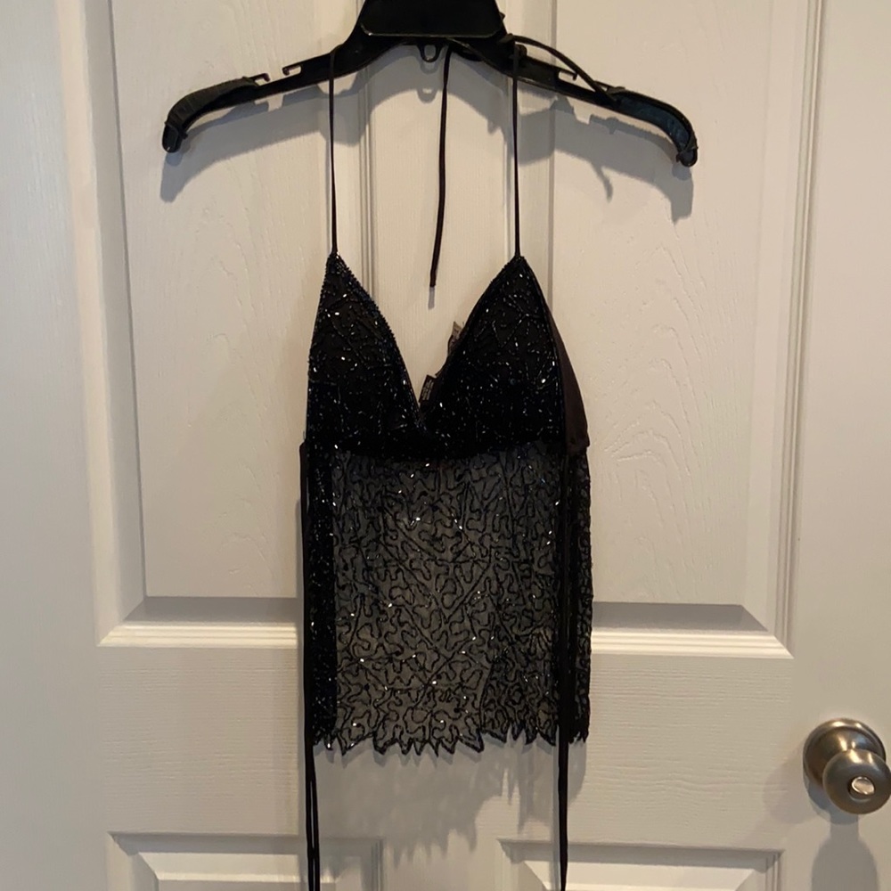Lace Beaded See-Through Halter